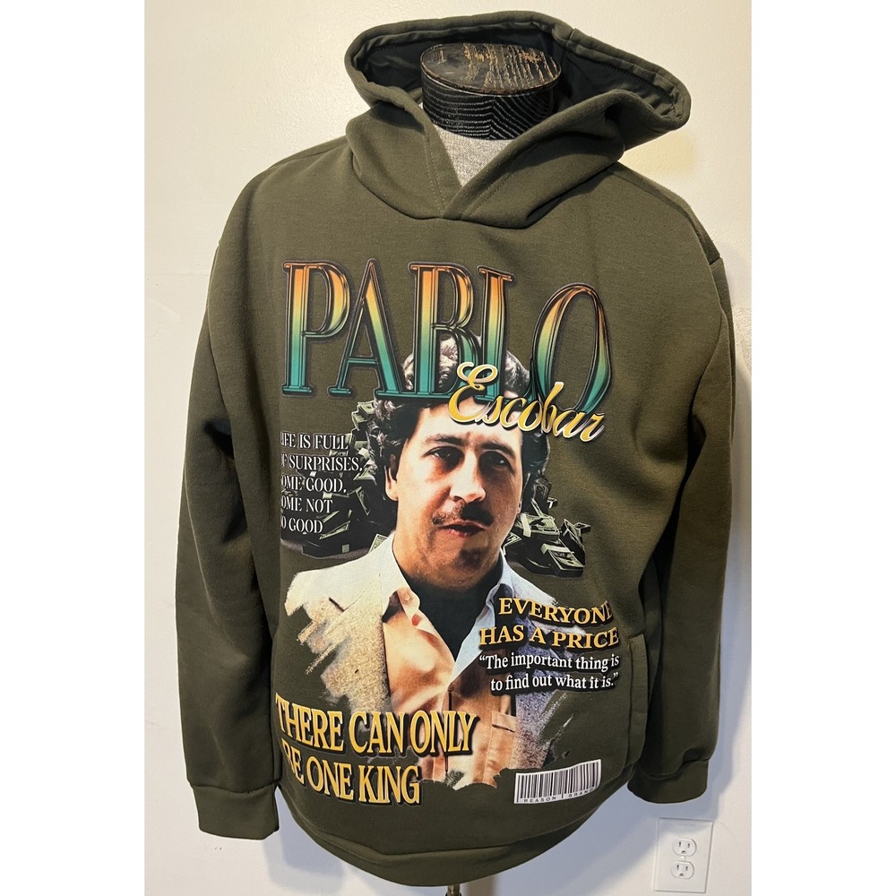 Reason Hoodie Mens 2XL Green Pablo Escobar Graphic Pullover Fleece Sweatshirt - Picture 2 of 8